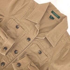 Lauren Ralph Lauren Jacket Women's Small Tan Cotton Button Front Western Pockets